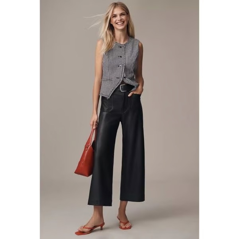 The Colette Faux Leather Crop Wide-Leg Pants by Maeve comfortable like new
